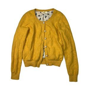 HWR Monogram Anthro Angora Rabbit Fur Sweater Cardigan Cat Lining Yellow